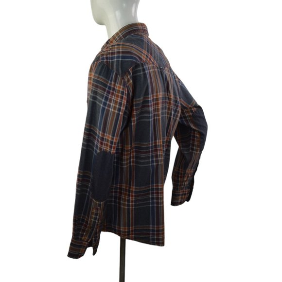 Point zero Men s M  Shirt Long sleeves check Military shoulder Elbow Patch - Picture 5 of 8